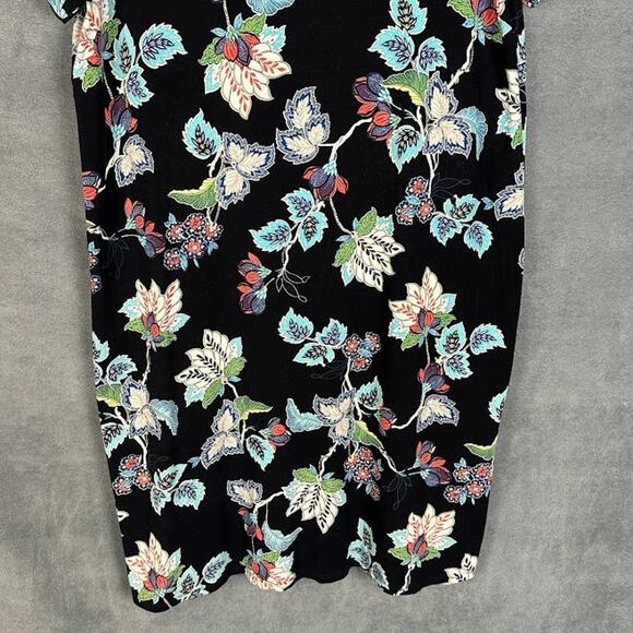 J Jill Wearever Collection Dress Womens Medium Black Floral Short Sleeve Stretch - Picture 3 of 13
